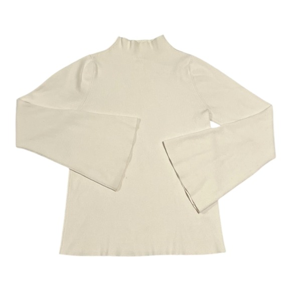 Maeve Anthropologie Women's Small Cream Ribbed Mock Neck Bell Sleeve Top - Picture 3 of 13